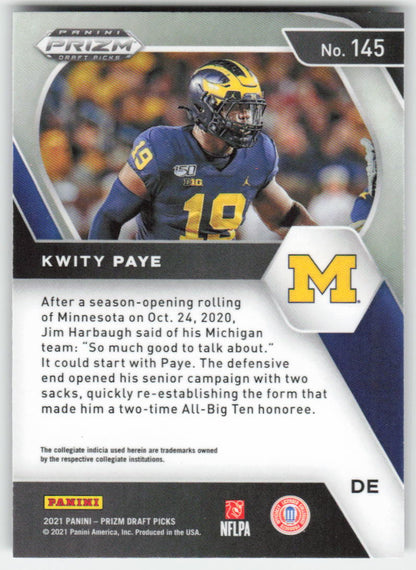 2021 Panini Prizm Draft Picks Collegiate #145 Kwity Paye Michigan FB1-800