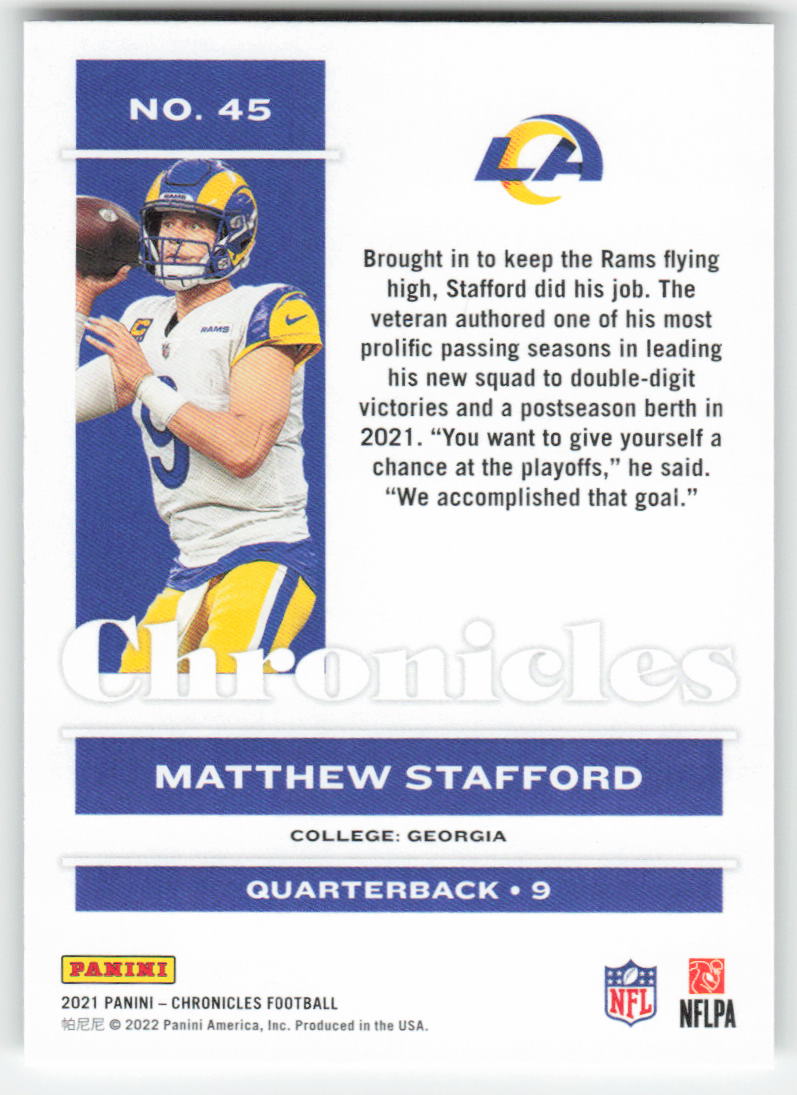 2021 Panini Chronicles #45 Matthew Stafford Los Angeles Rams FB1-807