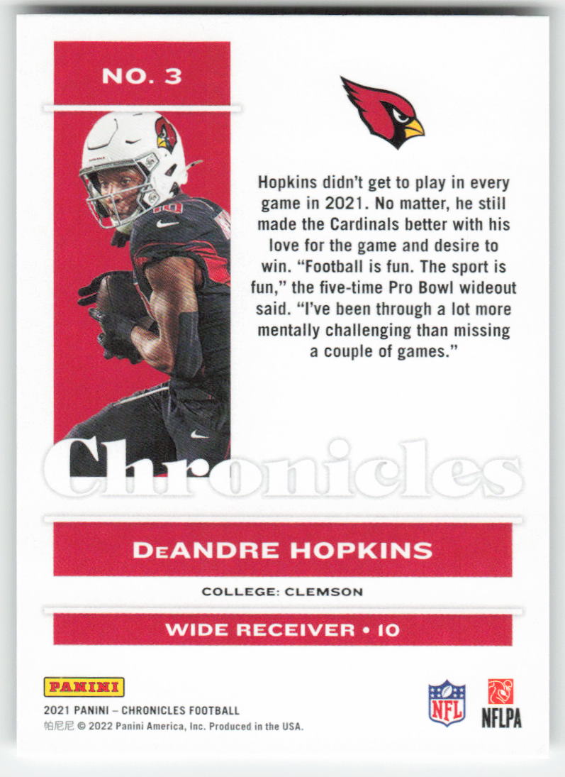 2021 Panini Chronicles #3 DeAndre Hopkins Arizona Cardinals FB1-808