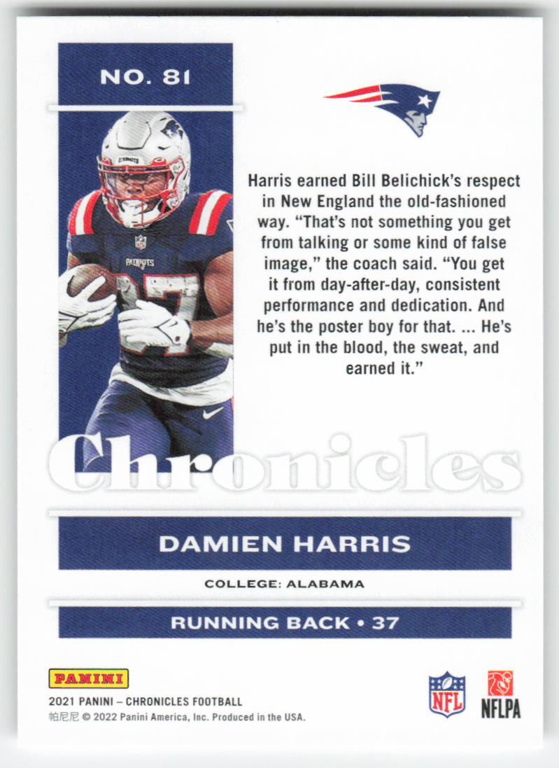 2021 Panini Chronicles #81 Damien Harris New England Patriots FB1-809