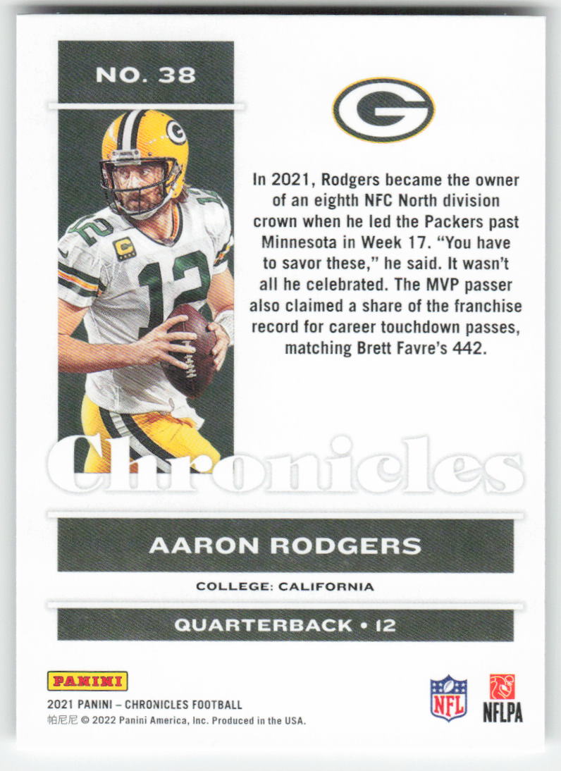2021 Panini Chronicles #38 Aaron Rodgers Green Bay Packers FB1-810