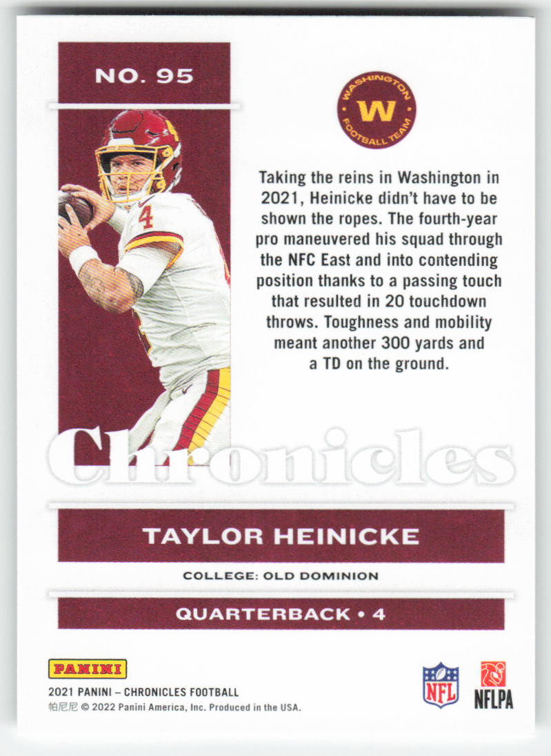 2021 Panini Chronicles #95 Taylor Heinicke Washington Football Team FB1-811