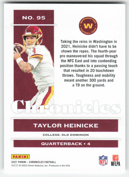 2021 Panini Chronicles #95 Taylor Heinicke Washington Football Team FB1-811