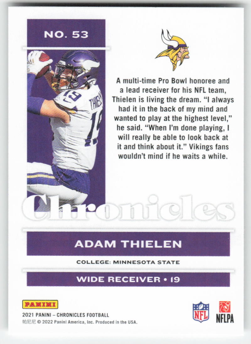 2021 Panini Chronicles #53 Adam Thielen Minnesota Vikings FB1-812