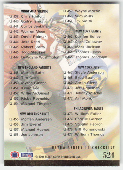 1994 Ultra #524 Checklist: 402-477 FB1-816