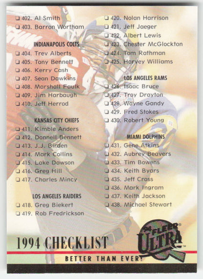 1994 Ultra #524 Checklist: 402-477 FB1-816