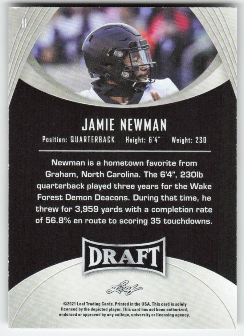 2021 Leaf Draft #11 Jamie Newman Wake Forest Demon Deacons FB1-821