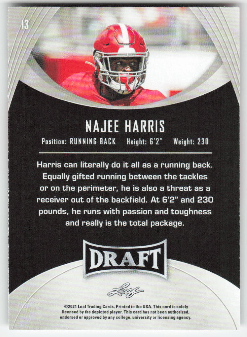 2021 Leaf Draft #13 Najee Harris Alabama Crimson Tide FB1-823