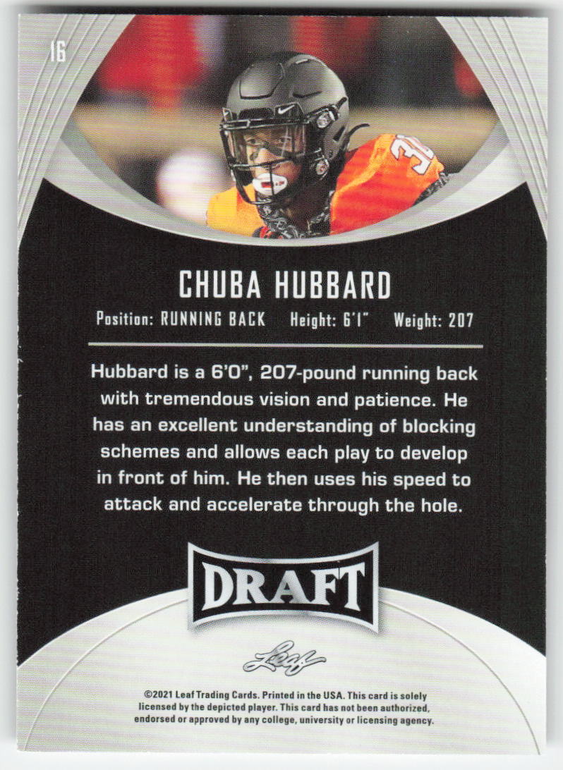 2021 Leaf Draft #16 Chuba Hubbard Oklahoma State Cowboys FB1-826