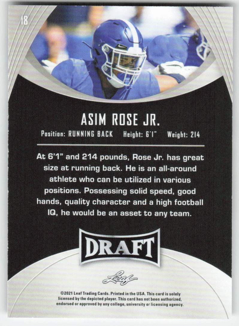 2021 Leaf Draft #18 Asim Rose Jr. Kentucky Wildcats FB1-828