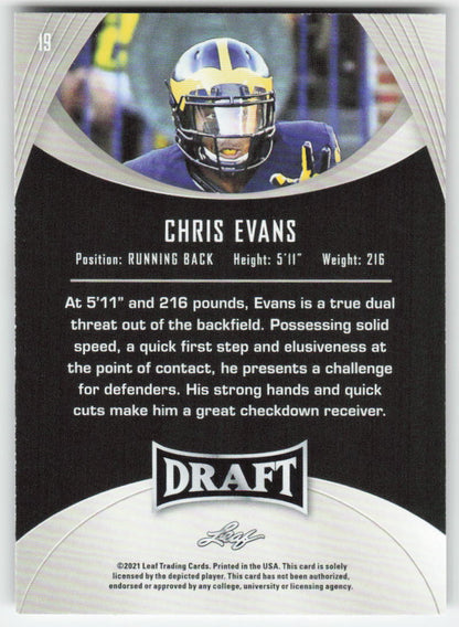2021 Leaf Draft #19 Chris Evans Michigan Wolverines FB1-829