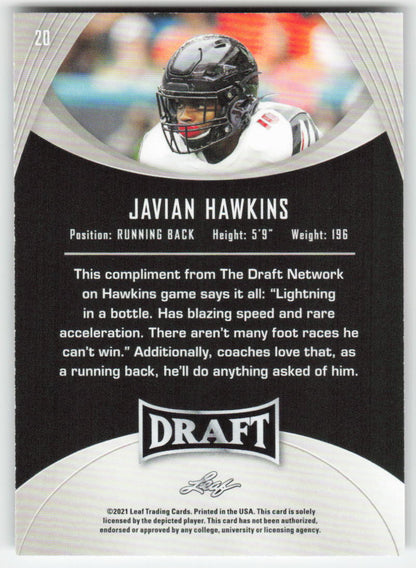 2021 Leaf Draft #20 Javian Hawkins Louisville Cardinals FB1-830