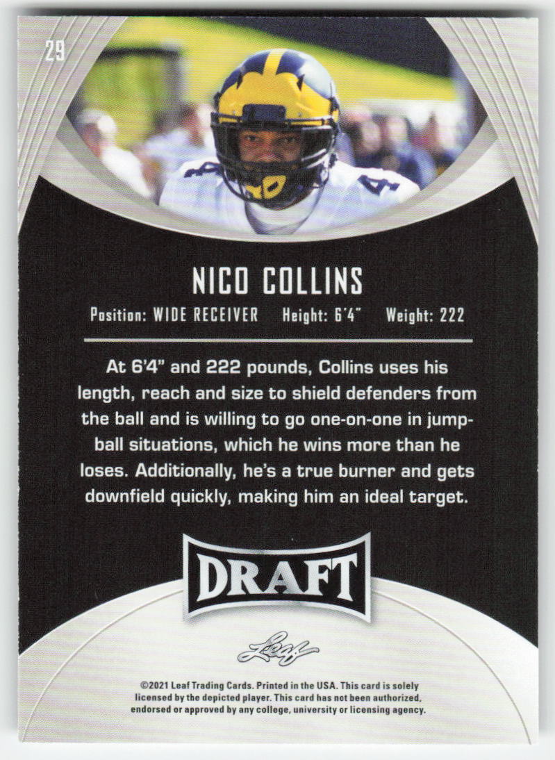 2021 Leaf Draft #29 Nico Collins Michigan Wolverines FB1-837