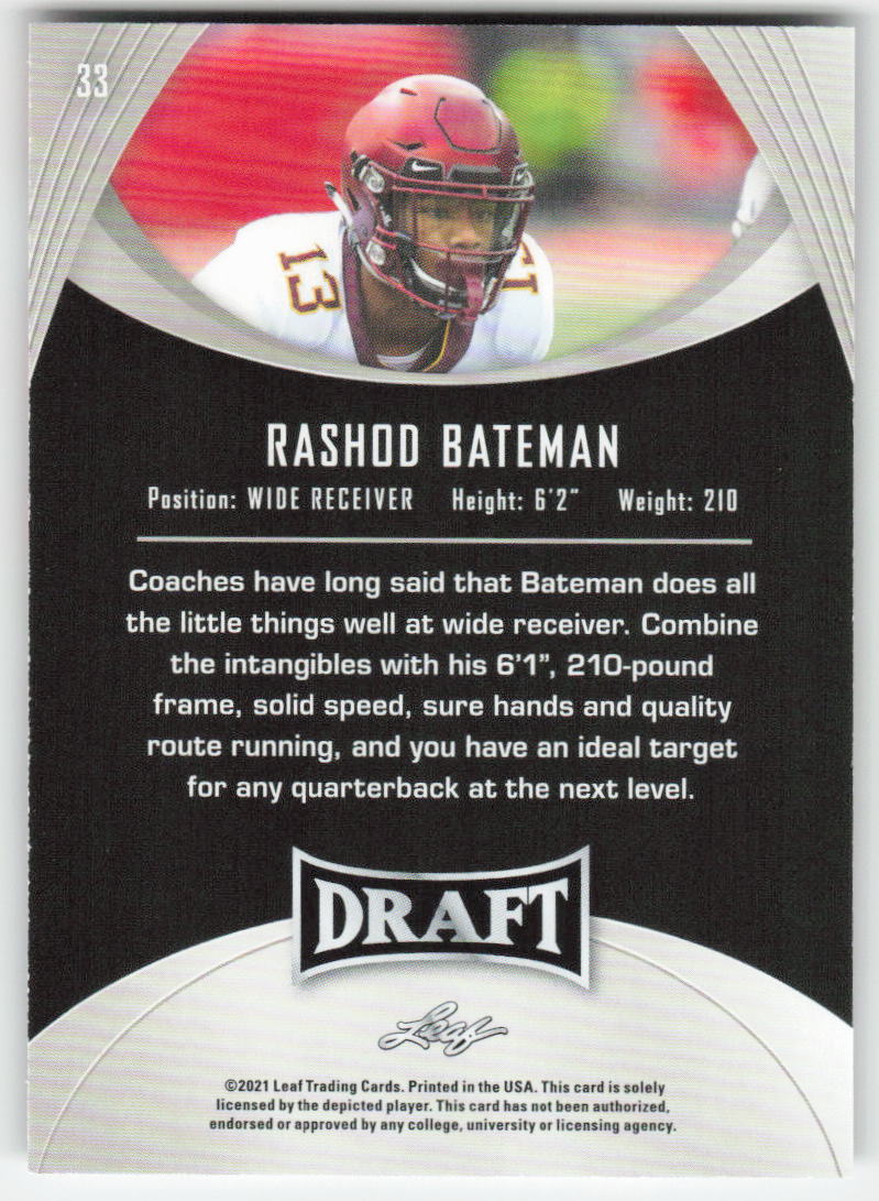 2021 Leaf Draft #33 Rashod Bateman Minnesota Golden Gophers FB1-840