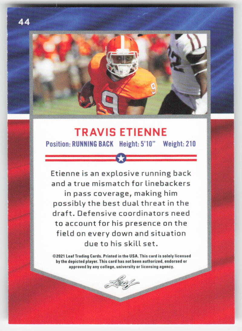 2021 Leaf Draft #44 Travis Etienne Clemson Tigers FB1-849