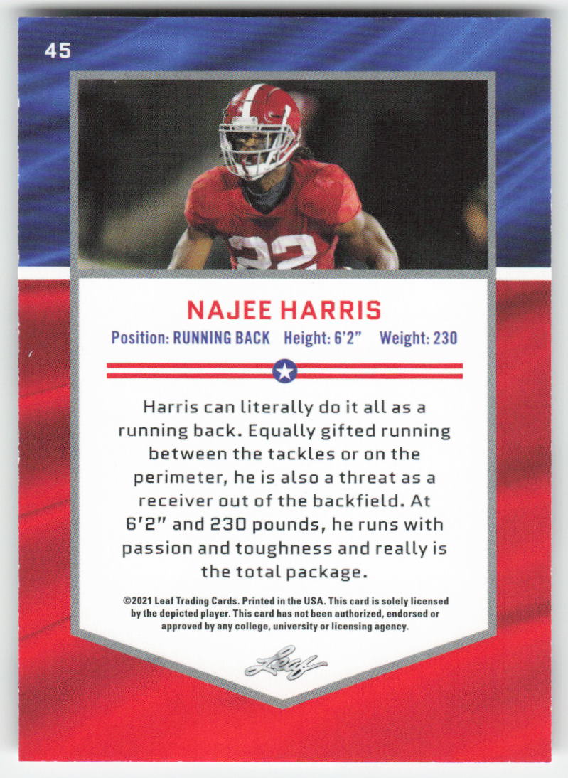 2021 Leaf Draft #45 Najee Harris Alabama Crimson Tide FB1-850