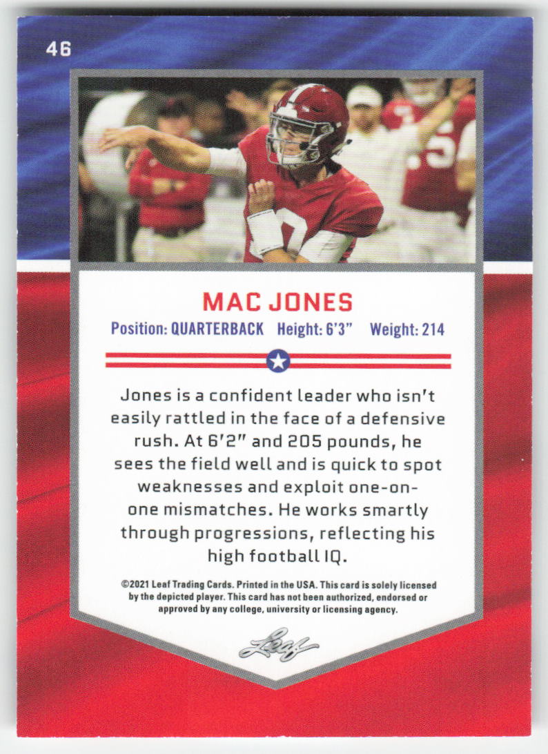 2021 Leaf Draft #46 Mac Jones Alabama Crimson Tide FB1-851