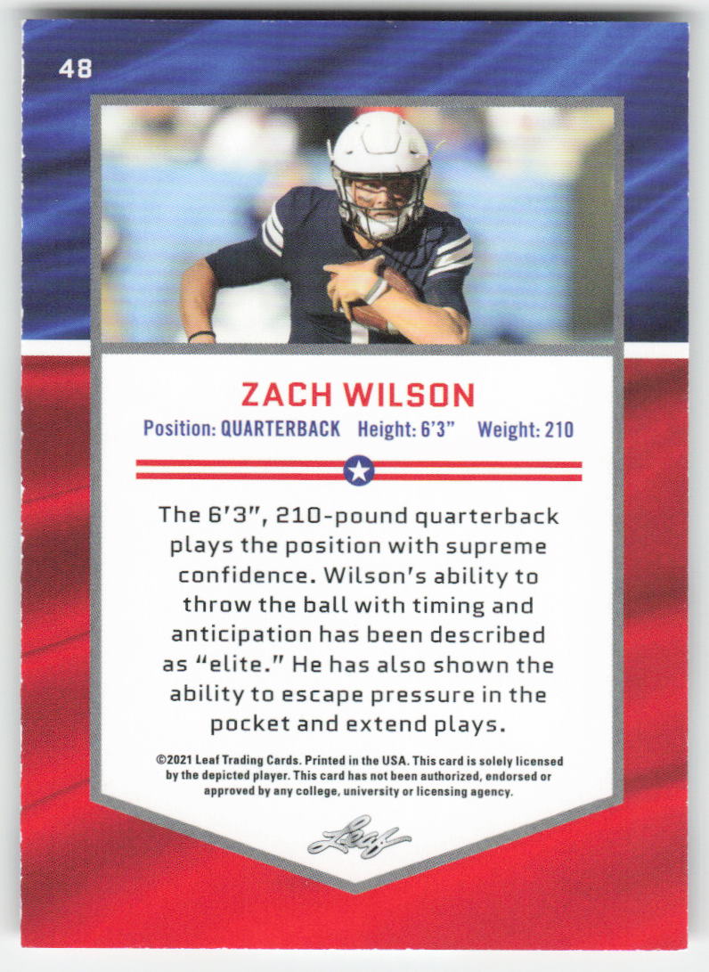 2021 Leaf Draft #48 Zach Wilson BYU Cougars FB1-853