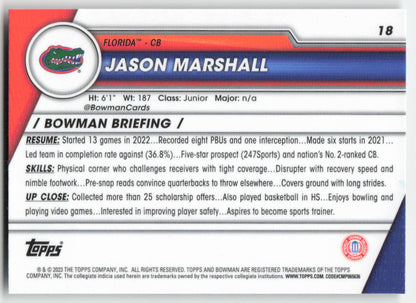 2023 Bowman University Chrome #18 Jason Marshall Florida Gators FB1-861