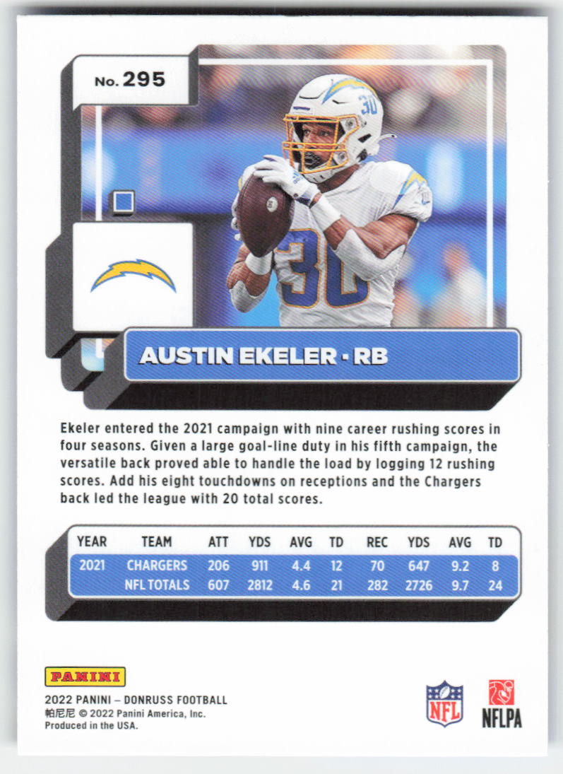 2022 Donruss #295 Austin Ekeler Blue Press Proof Los Angeles Chargers FB1-867