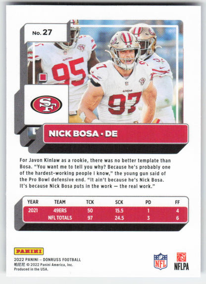2022 Donruss #27 Nick Bosa Blue Press Proof San Francisco 49ers FB1-868