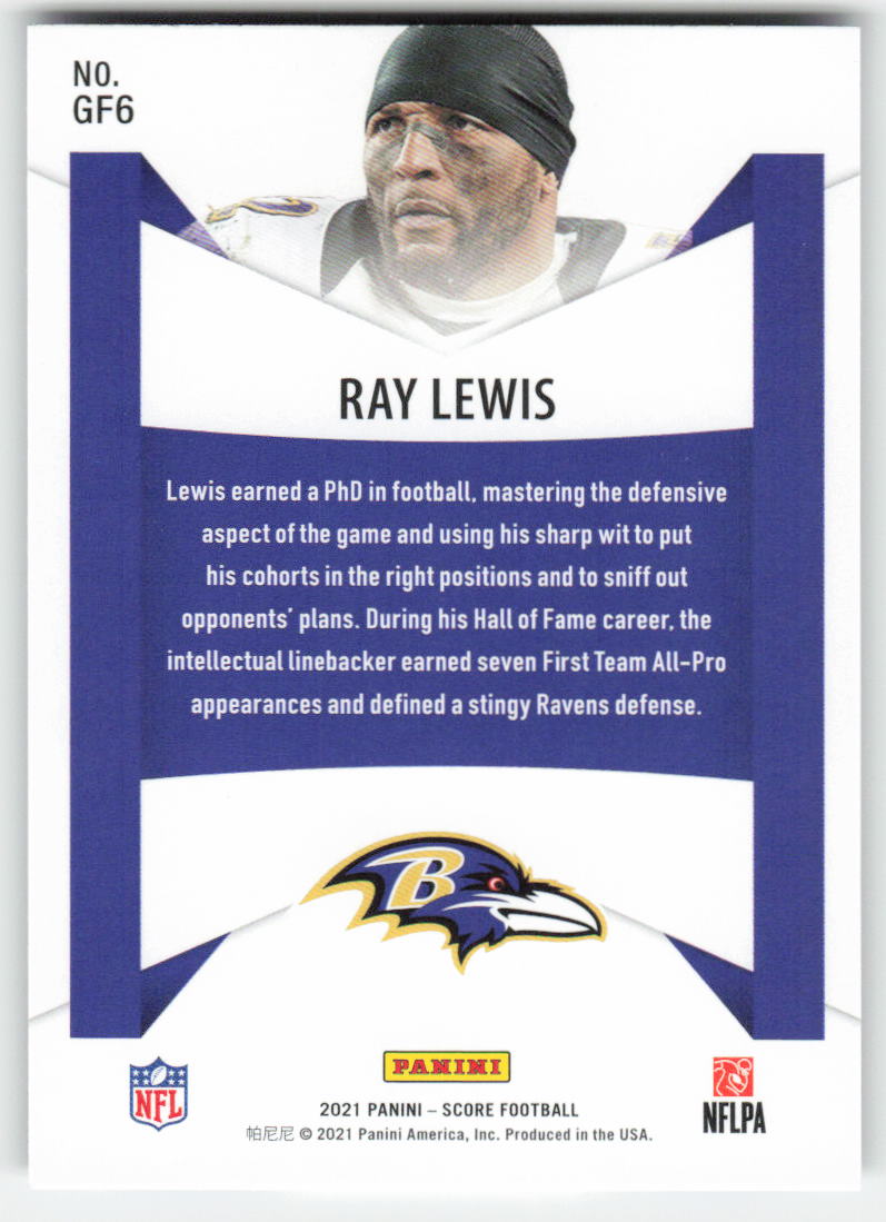 2021 Score #GF6 Ray Lewis Game Face Baltimore Ravens FB1-871