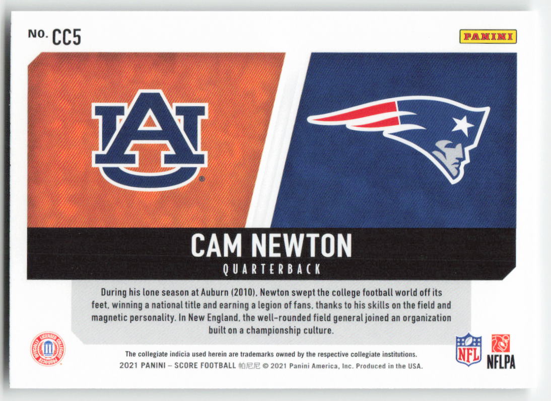 2021 Score #CC5 Cam Newton Collegiate Champions Patriots FB1-873