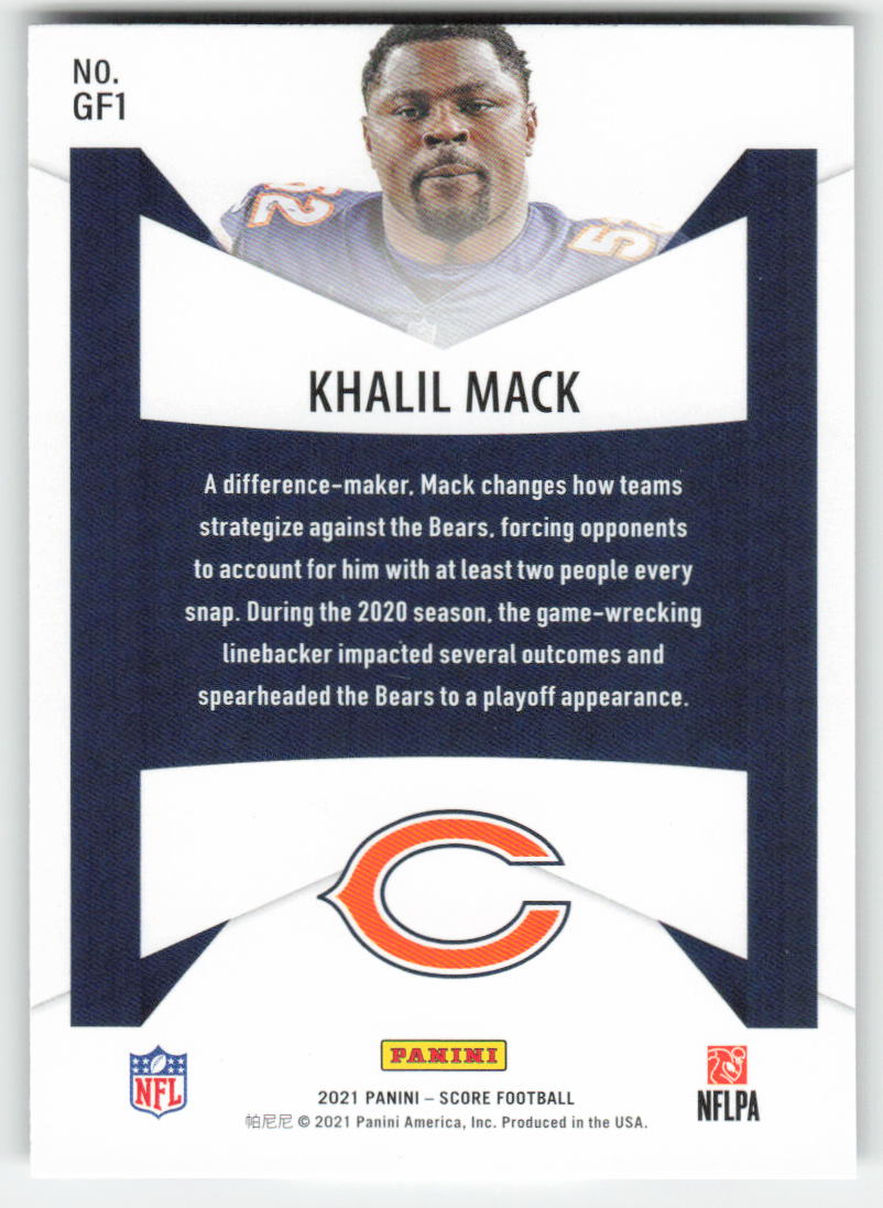 2021 Score #GF1 Khalil Mack Game Face Chicago Bears FB1-880