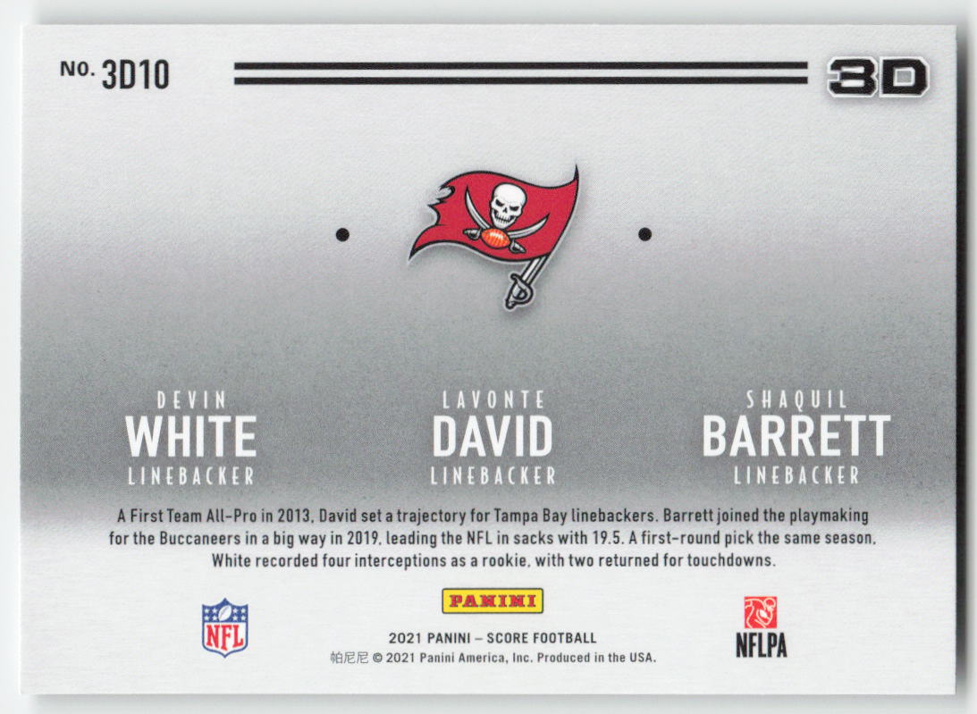2021 Score #3D10 White / David / Barrett 3D Tampa Bay Buccaneers FB1-883