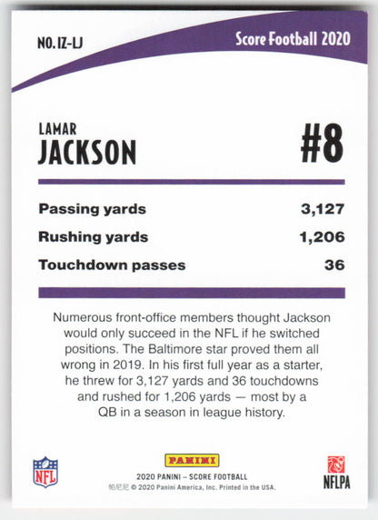 2020 Score #IZ-LJ Lamar Jackson In the Zone Red Baltimore Ravens FB1-884