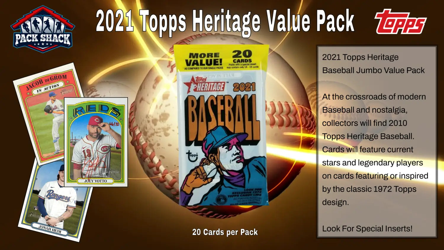 2021 Topps Heritage Baseball Value Pack - 20 Cards