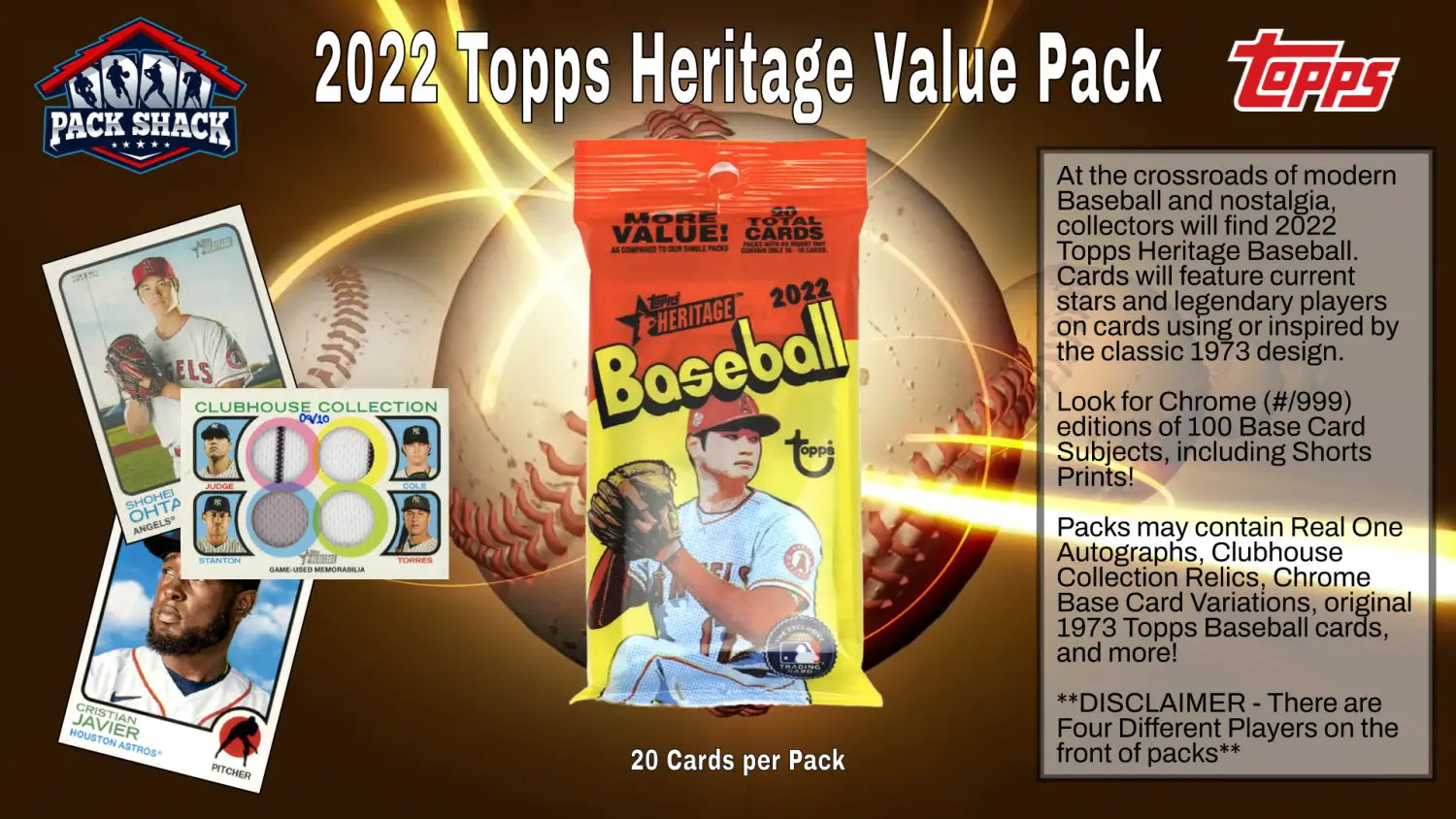 2022 Topps Heritage Baseball Value Pack - 20 Cards