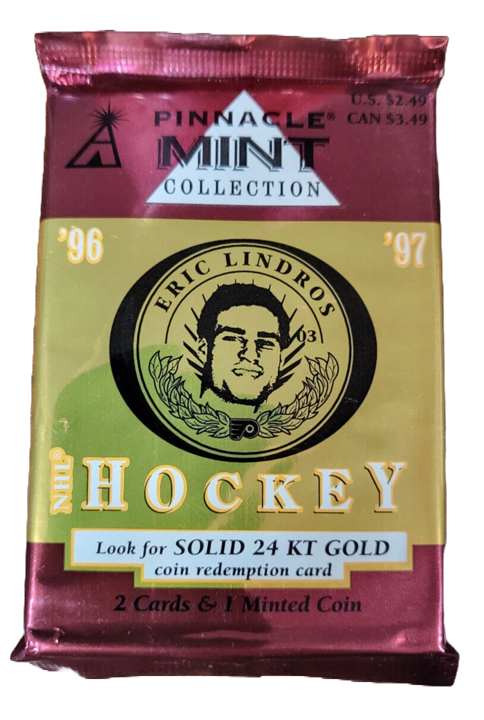 1996-97 Pinnacle MINT Collection Hockey Pack (2 Cards & 1 Coin)