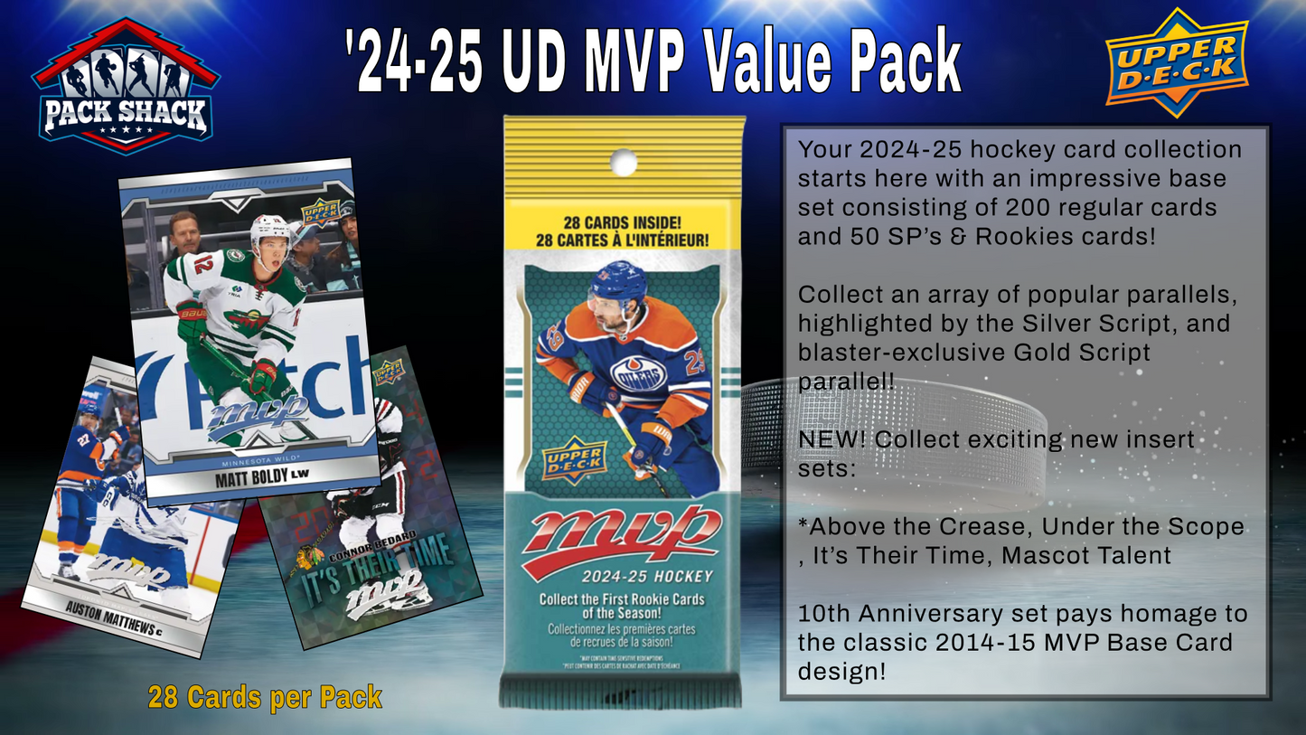 2024-25 Upper Deck MVP Hockey Hanger Pack (28 Cards)