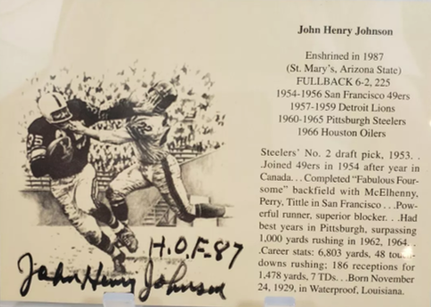 John Henry Johnson  Pittsburgh Steelers NFL Autographed 4x6 HOF Postcard - No COA