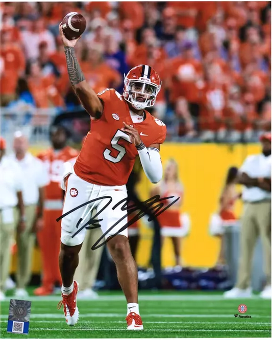 DJ Uiagalelei Clemson Tigers NCAA Autographed 8x10 Passing Photo - FANATICS Authentic