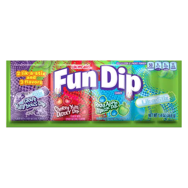 Lik-M-Aid FUN DIP: Razz Apple/ Cherry Yum/ Grape Yum (1.4oz Pack)