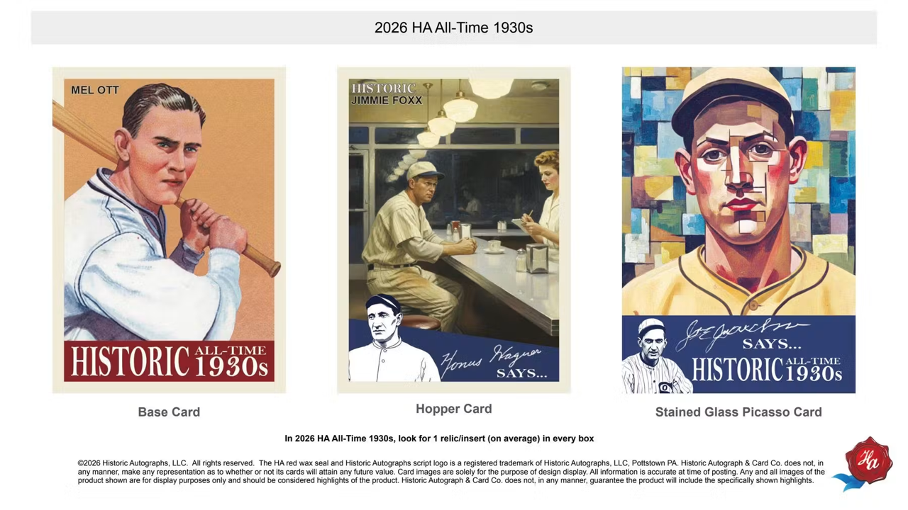 2026 Historic Autographs All-Time 1930s Baseball Hobby Pack (5 Cards)