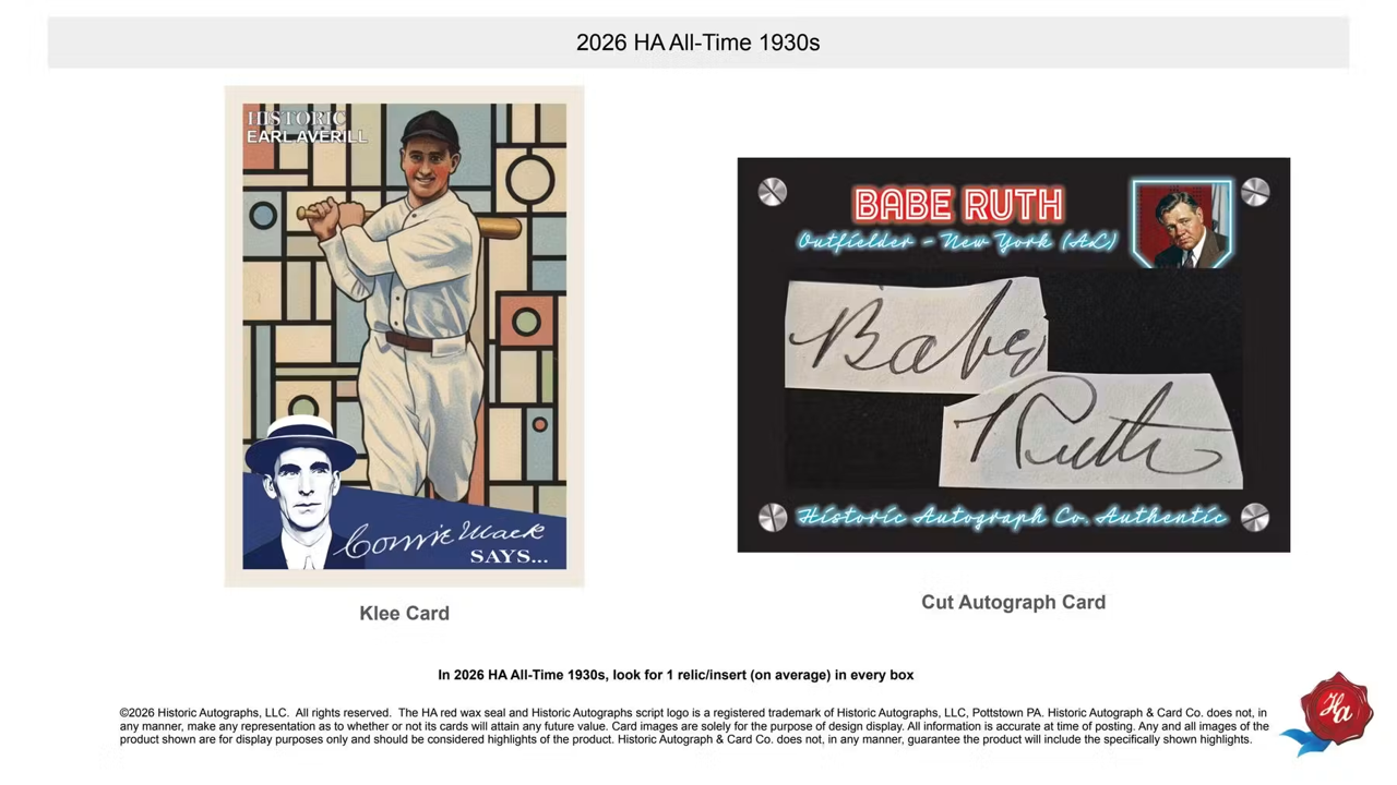 2026 Historic Autographs All-Time 1930s Baseball Hobby Pack (5 Cards)
