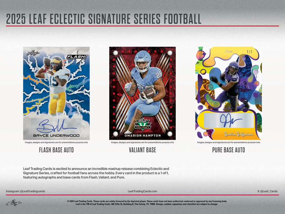 2025 Leaf Eclectic Signature Series Football Hobby Box (12 Cards)