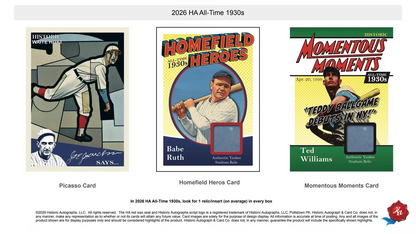 2026 Historic Autographs All-Time 1930s Baseball Hobby Pack (5 Cards)