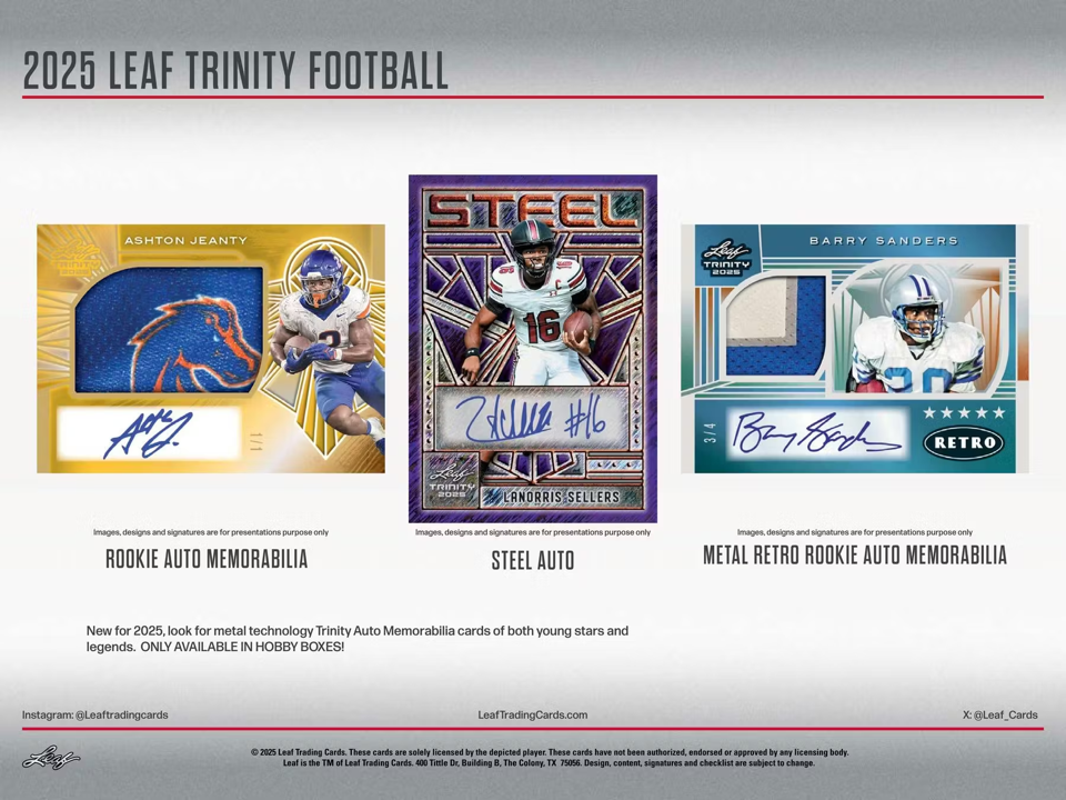 2025 Leaf Trinity Football Hobby Box (6 Cards)