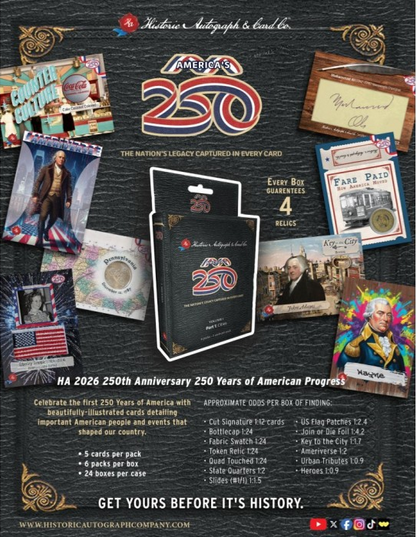2026 Historic Autographs: America's 250 Part 1: Cities Hobby Pack (5 Cards)