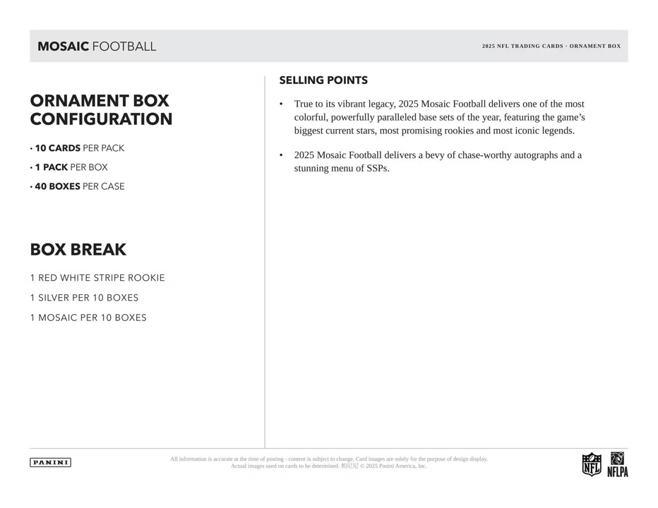 2025 Panini Mosaic Football Ornament Box (10 Cards)