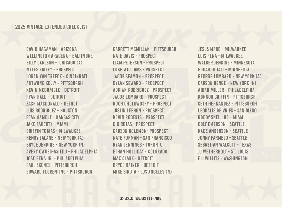 2025 ONYX Vintage Extended Baseball Hobby Pack (5 Cards)