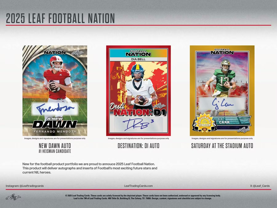 2025 Leaf Football Nation Hobby Box (6 Cards)