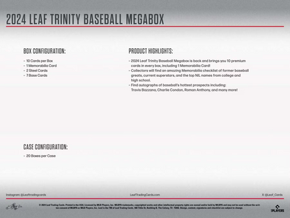 2024 Leaf Trinity Baseball Mega Box (10 Cards)