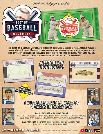 2026 Historic Autographs Co Best of Baseball Historic Box (9 Cards)