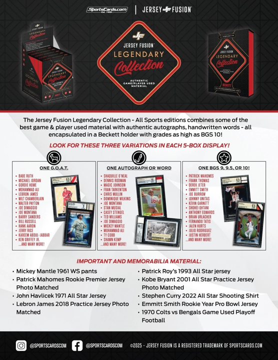 2025 Jersey Fusion Legendary Collection Edition Hobby Box (1 Relic Card)