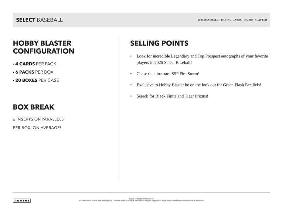 2025 Panini Select Baseball Hobby Blaster Pack (4 Cards)